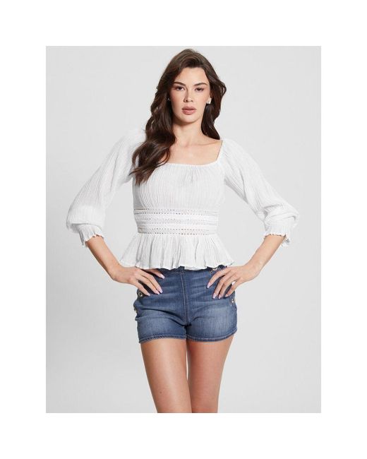 Guess Gray White Ramie Tank Tops