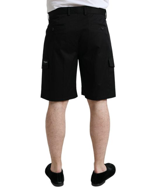 Dolce & Gabbana Black Cotton Stretch Cargo Bermuda Shorts for men