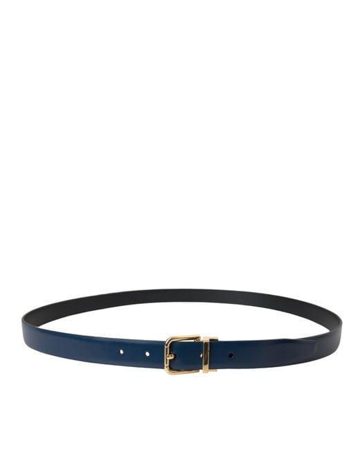 Dolce & Gabbana Blue Calf Leather Metal Buckle Belt for men