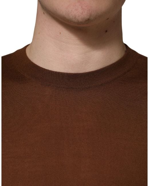 Dolce & Gabbana Brown Cashmere Men Crew Neck Pullover Sweater for men