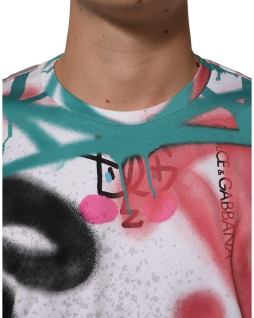 Dolce & Gabbana Red Graffiti Crew Neck Short Sleeves T-Shirt Cotton for men