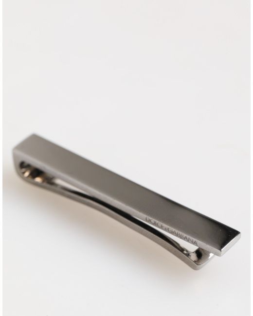 Dolce & Gabbana White Silver Tone Brass Logo Branded Men Accessory Tie Clip Bar for men