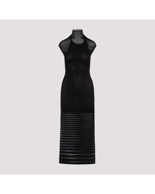 Alaïa Black Striped Slim-fit Silk-blend Knitted Maxi Dress