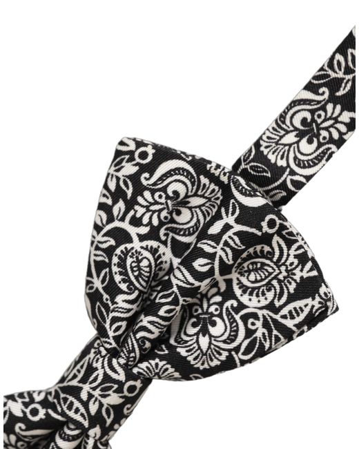 Dolce & Gabbana Gray Tie Black White Paisley Silk Adjustable Neck Papillon Bow for men