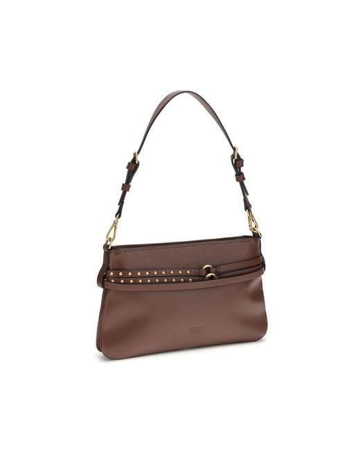Pinko Brown Calf Leather Bos Taurus Shoulder Bag