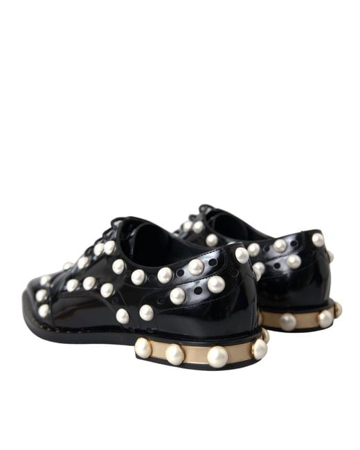 Dolce & Gabbana Black Leather Faux Pearl Dress Brogue Shoes