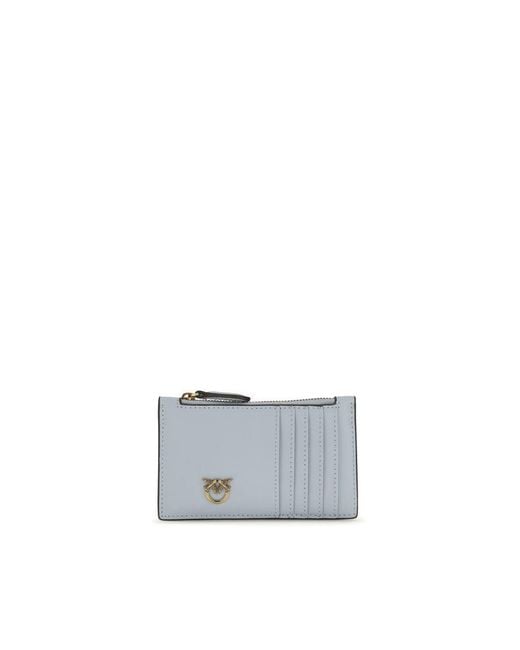 Pinko Gray Blue Calf Leather Bos Taurus Wallet