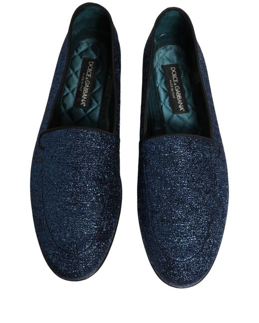 Dolce & Gabbana Blue Glitter Lurex Dg Logo Dress Loafers Shoes for men