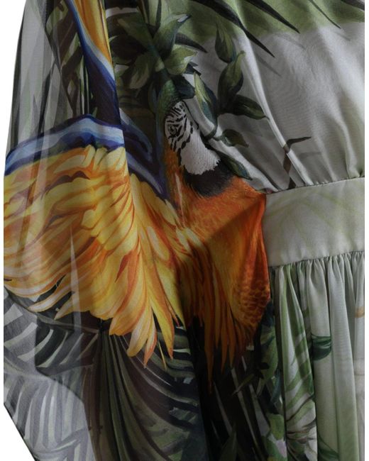 Dolce & Gabbana Green Multicolor Silk Jungle Print Maxi Dress