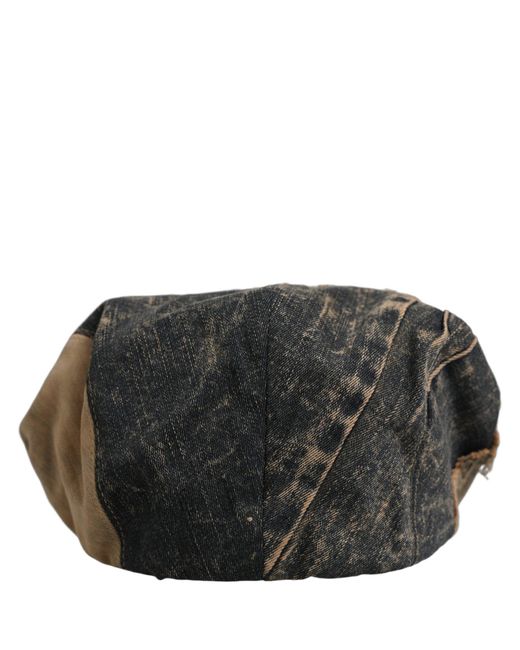 Dolce & Gabbana Black Brown Cotton Denim Newsboy Capello Cabbie Hat for men