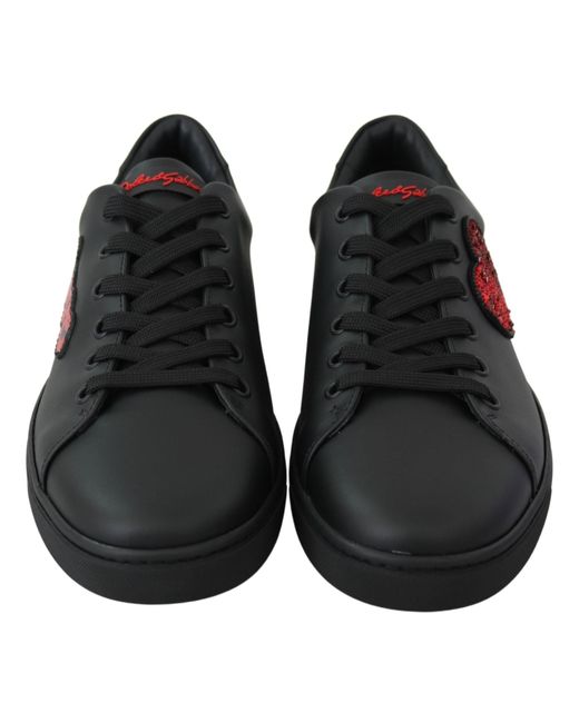 Dolce & Gabbana Black Elegant Leather Sneakers With Accents