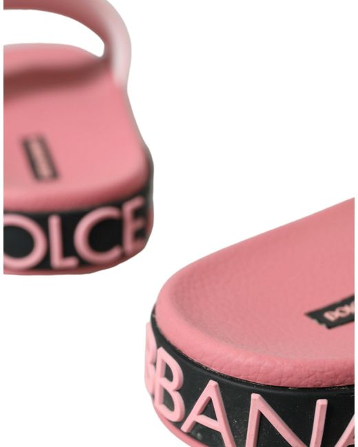 Dolce & Gabbana Pink Chic Calf Leather Slide Flats