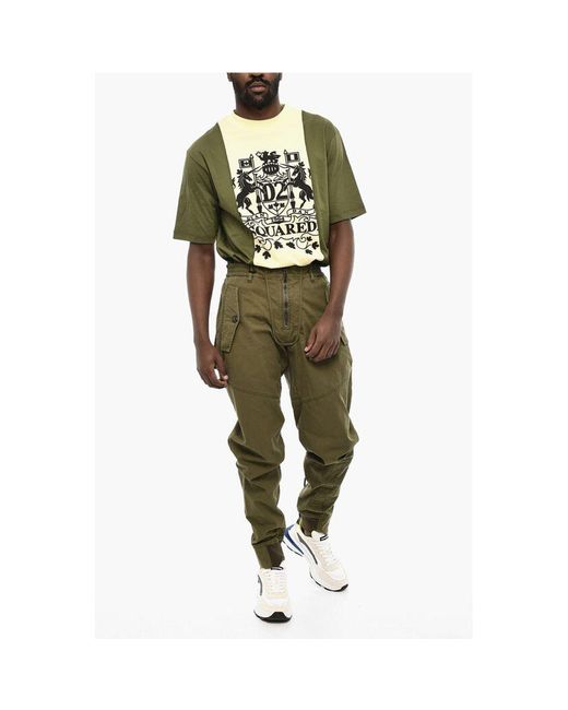 DSquared² Green Cotton Twill Cargo Pants With Zip Frontal for men