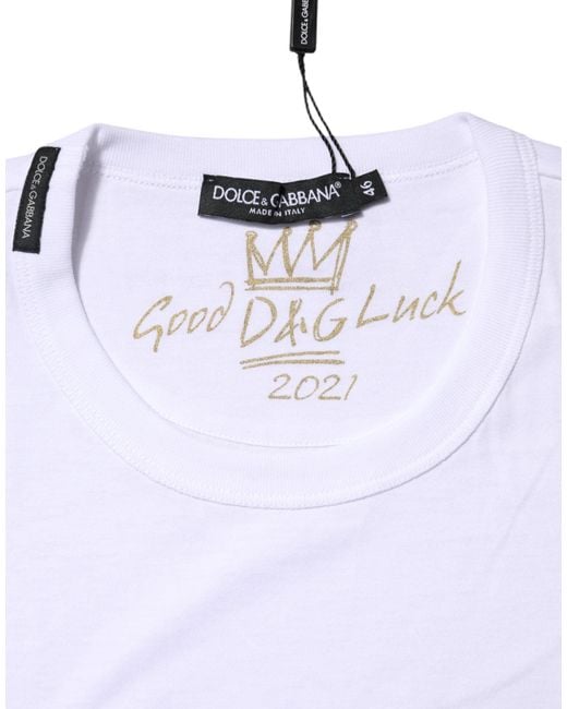 Dolce & Gabbana Purple White Cotton Goodluck 2022 Crew Neck T