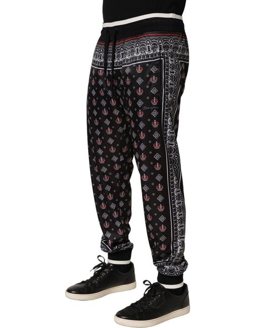 Dolce & Gabbana Black Bandana Crown Jogger Trouser Pants Polyester for men