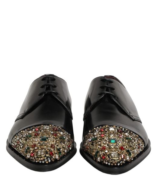 Dolce & Gabbana Black Embellished Derby Dress Formal Shoes for men