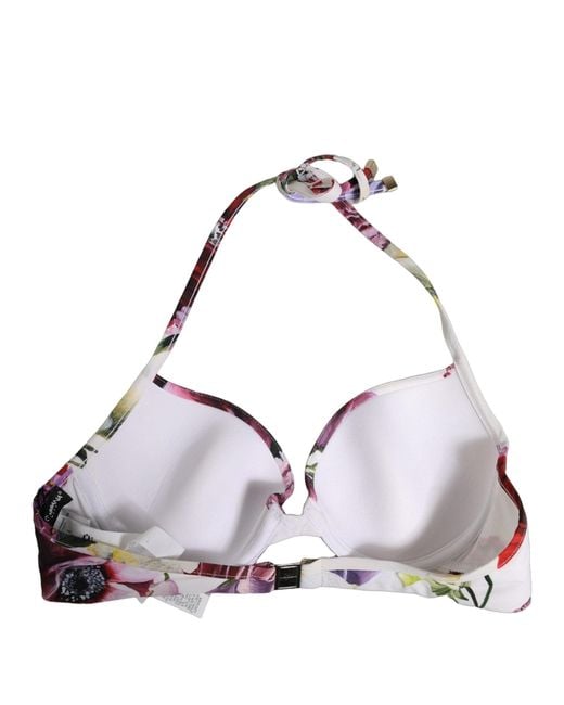 Dolce & Gabbana Multicolor White Floral Print Nylon Beachwear Bikini Top