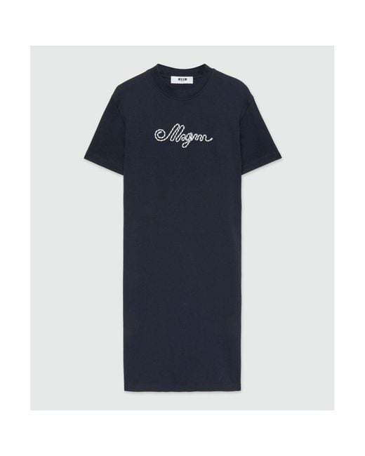 MSGM Blue Cotton Casual Dress