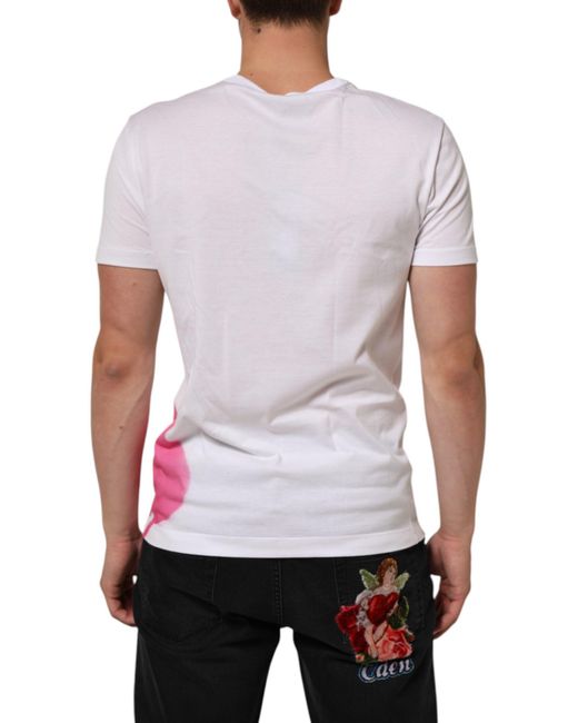 Dolce & Gabbana White Graphic Print Cotton Crew Neck T for men