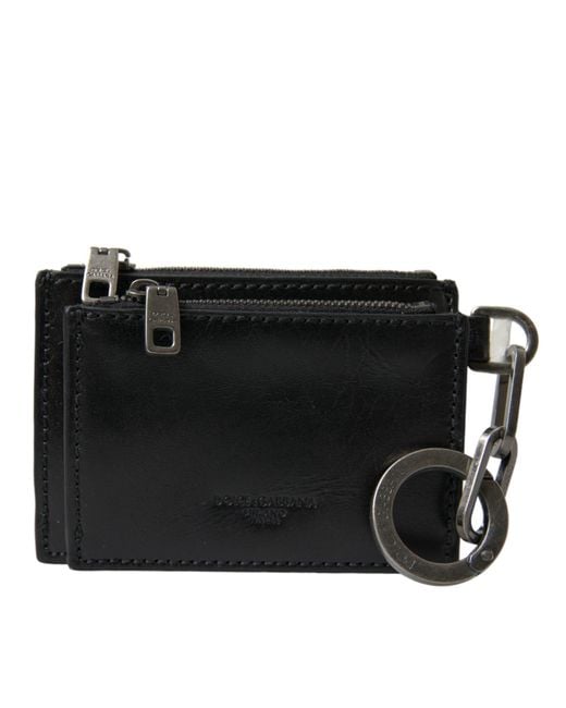 Dolce & Gabbana Black Leather Zip Logo Keyring Coin Purse Keyring Wallet for men