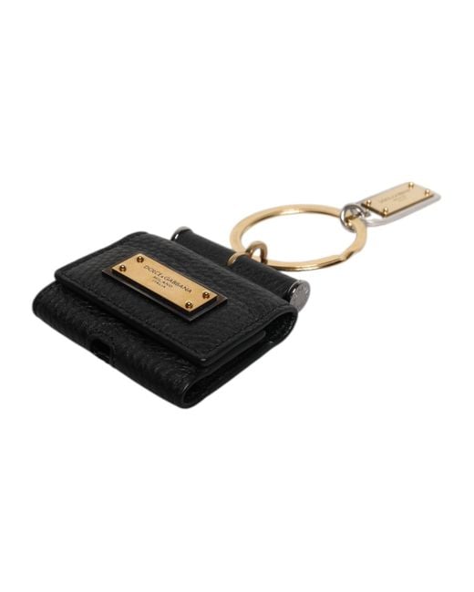 Dolce & Gabbana Black Leather Strap Metal Logo Plaque Airpods Case for men