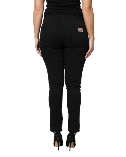 Dolce & Gabbana Black Cotton Logo Mid Waist Skinny Denim Jeans for men