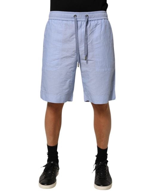 Dolce & Gabbana Light Blue Linen Mid Waist Men Bermuda Shorts for men