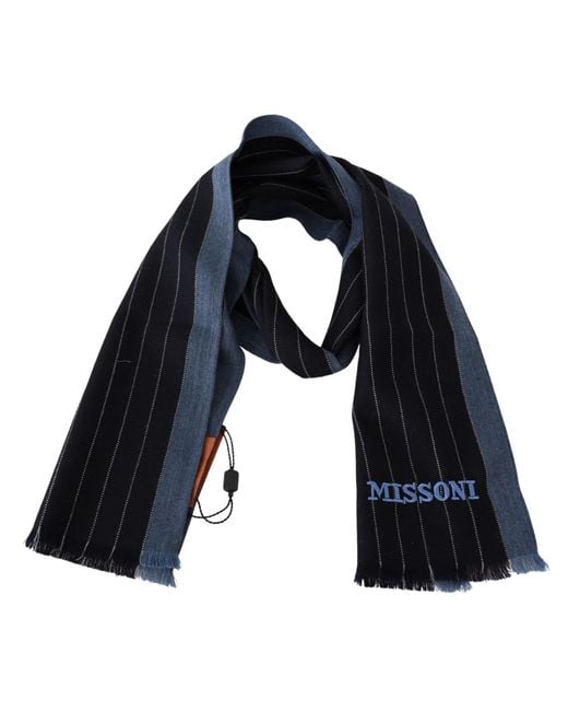 Missoni Black Striped Wool Wrap Scarf