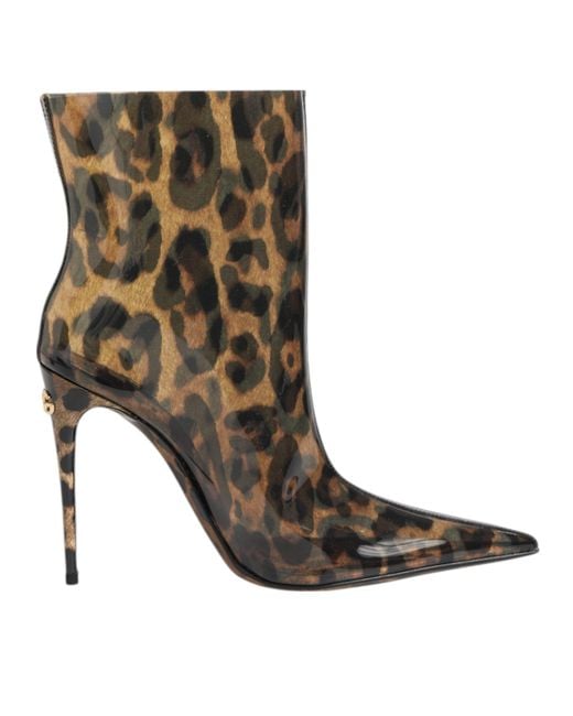 Dolce & Gabbana Brown Leopard Print Pvc Pointed Toe Boots Shoes