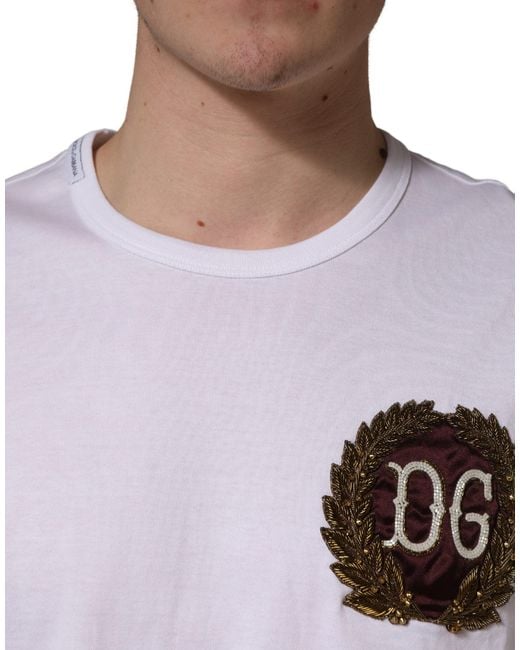 Dolce & Gabbana White Dg Leaf Embroidery Crew Neck T for men