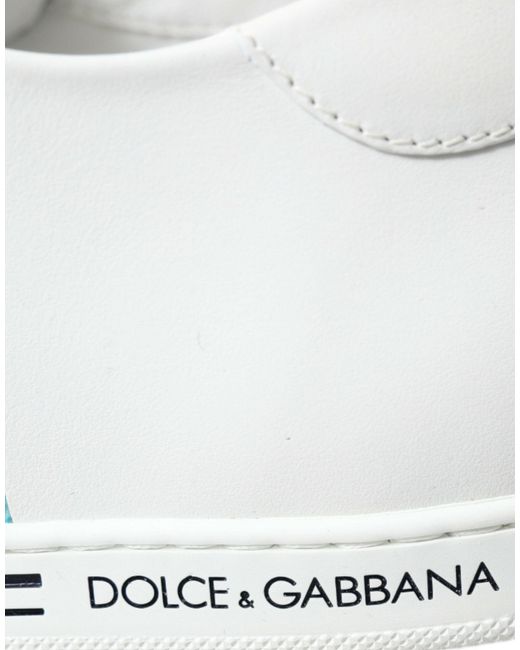 Dolce & Gabbana White Blue Leather Low Top Sneakers Shoes for men