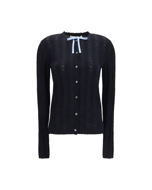 Marni Blue Black Wool Oves Aries Cardigan