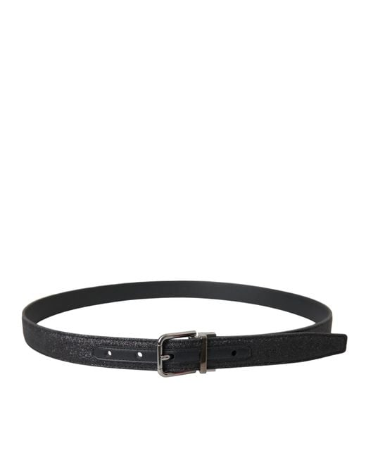 Dolce & Gabbana Black Glittered Leather Buckle Belt