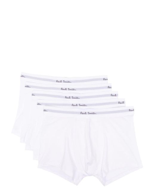 Paul Smith White Logo-print Organic Cotton Boxers (pack Of Five) for men