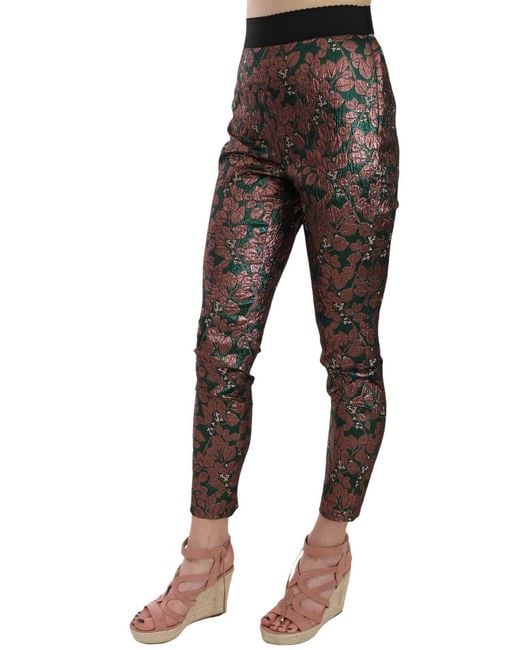 Dolce & Gabbana Black Elegant Bronze Leaf Metallic Trousers