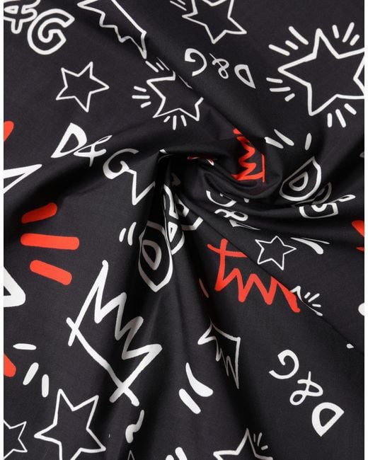 Dolce & Gabbana Black Dg Crown Cotton Foulard 47Cm X 46Cm Scarf