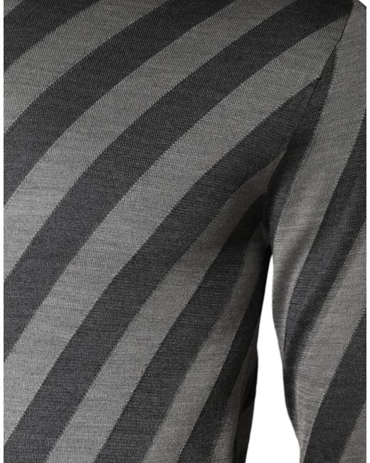 Dolce & Gabbana Gray Stripes Long Sleeve Round Neck Pullover Sweater for men