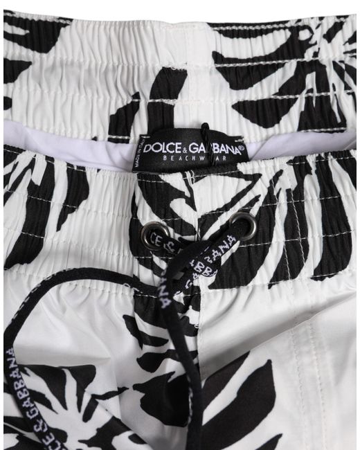Dolce & Gabbana White Black Print Beachwear Shorts Swimwear for men