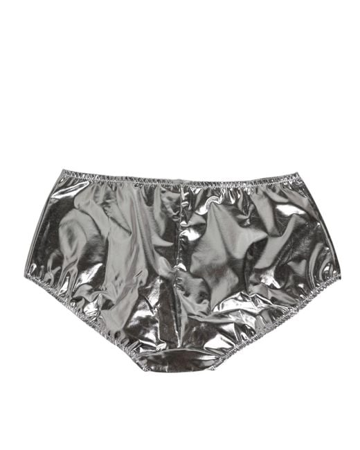 Dolce & Gabbana Gray Metallic High Waist Bikini Bottom Underwear Polyester Clothing