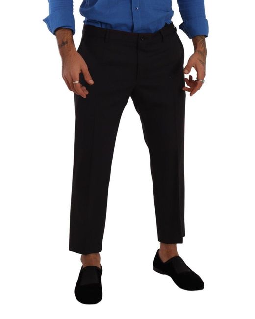 Dolce & Gabbana Black Elegant Cropped Wool Stretch Pants for men