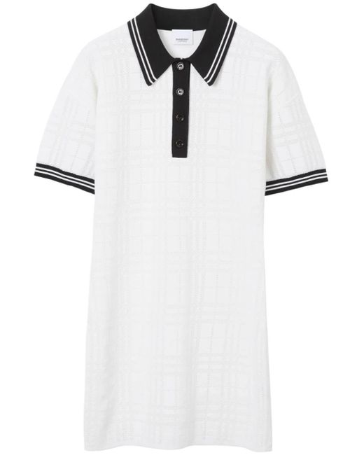 Burberry White Check Stripe-trim Polo Dress