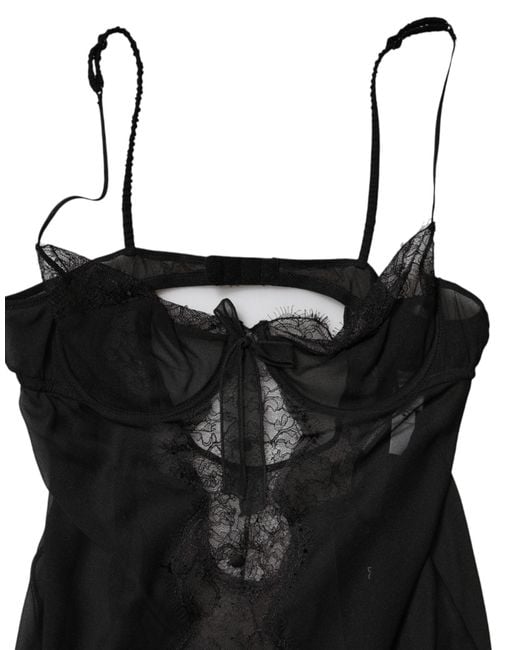 Dolce & Gabbana Black Silk Floral Lace Chemise Lingerie Top