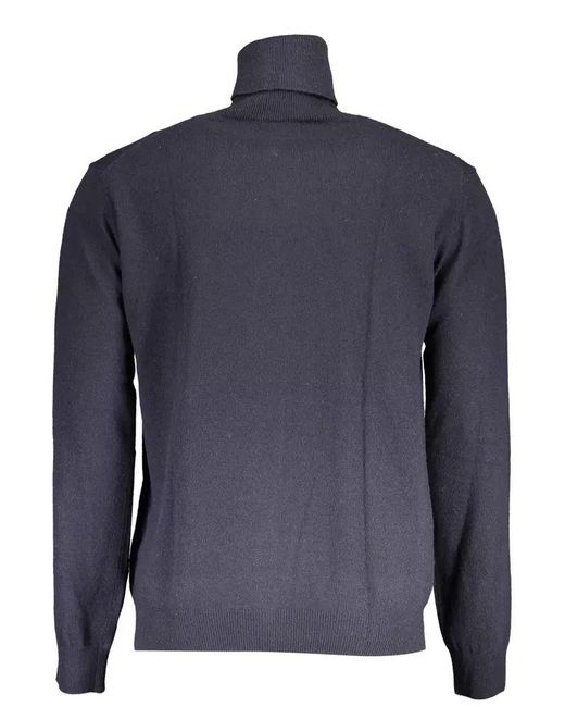 La Martina Blue Elegant Turtleneck Sweater With Embroidered Logo for men
