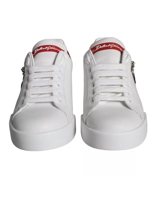 Dolce & Gabbana Gray Patch Calfskin Nappa Portofino Sneakers Shoes