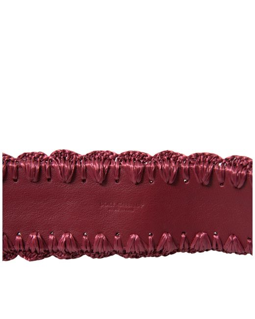 Dolce & Gabbana Red Maroon Beige Braided Canvas Wide Waist Belt