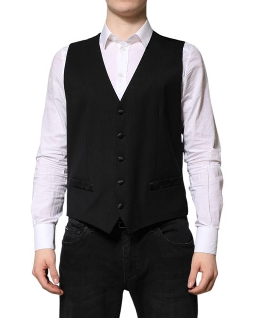Dolce & Gabbana Black Wool Dress Formal Waistcoat Vest for men