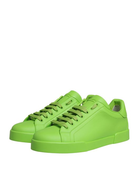 Dolce & Gabbana Green Leather Portofino Low Top Sneakers Shoes for men