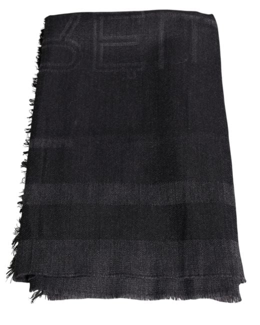 Gianfranco Ferré Black Dark Gray Wool Viscose Foulard Patterned Scarf for men