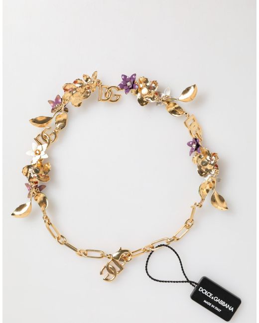 Dolce & Gabbana Multicolor Gold Brass Logo Detail Floral Fashion Jewelry Necklace