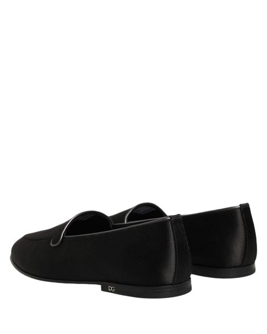 Dolce & Gabbana Black Satin Logo Slip On Flats Loafers Shoes for men